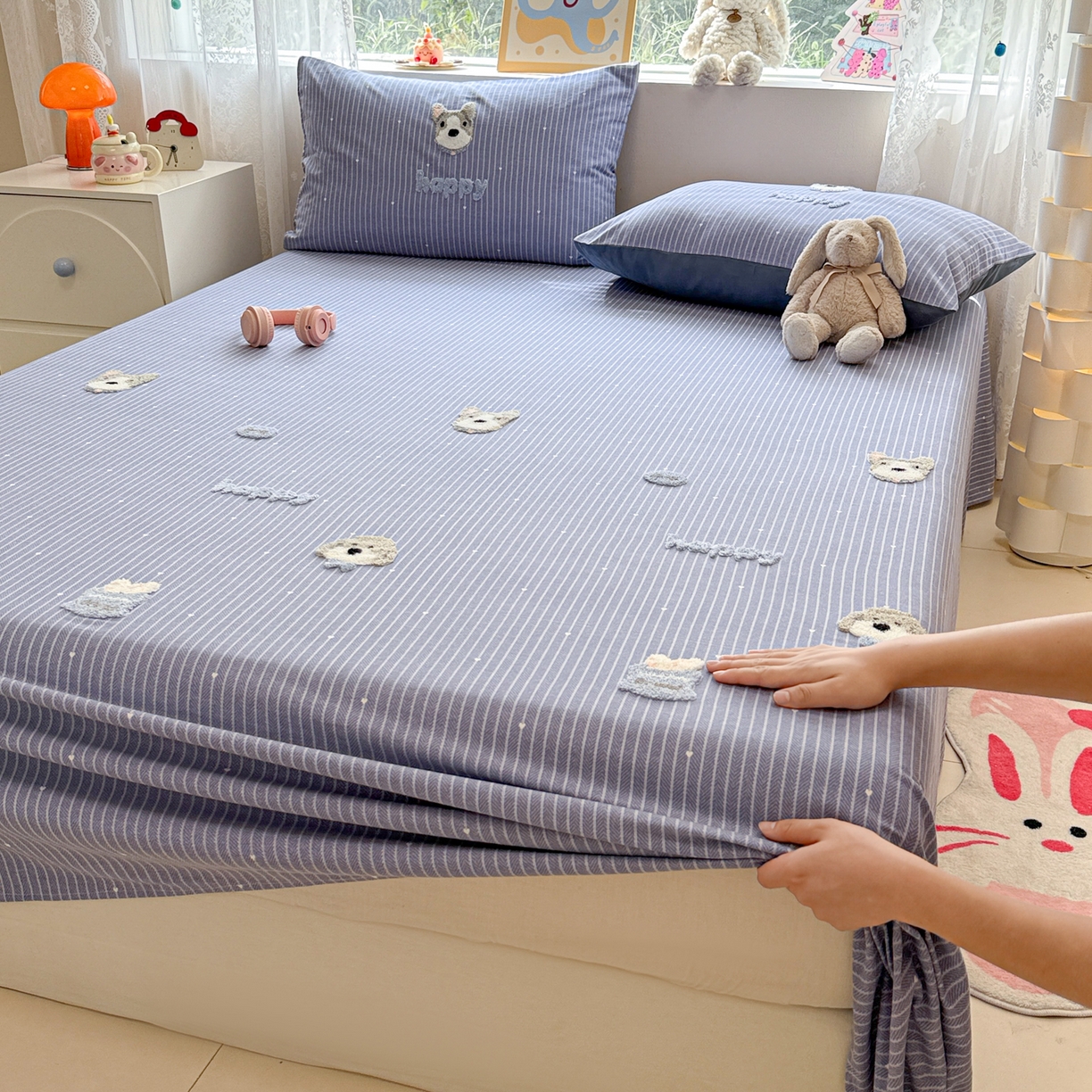 91家纺网 家纺一手货源 找家纺 慕尚家纺 2025新款全棉磨毛毛巾绣单床单 床单单件 乖乖狗