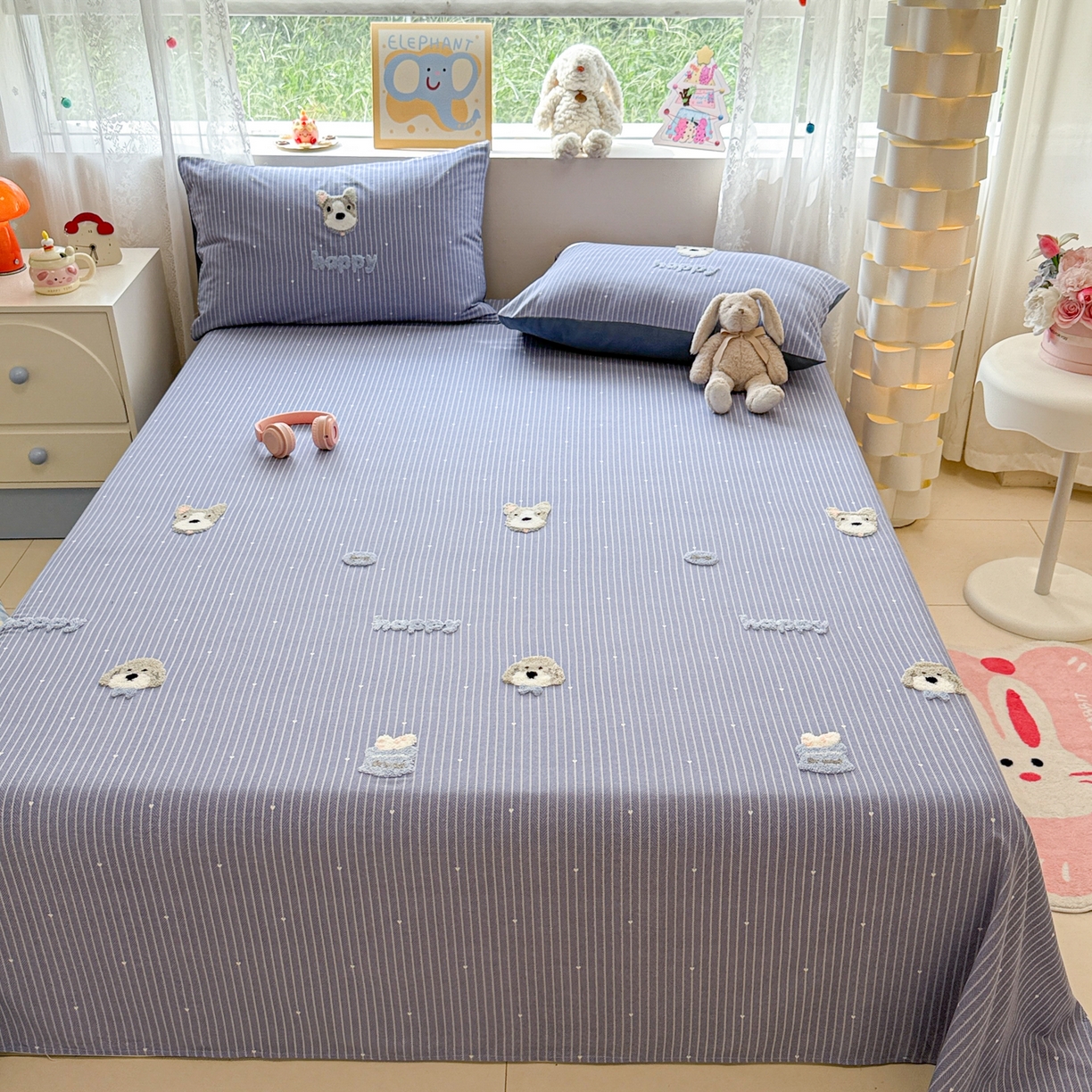 91家纺网 家纺一手货源 找家纺 慕尚家纺 2025新款全棉磨毛毛巾绣单床单 床单单件 乖乖狗