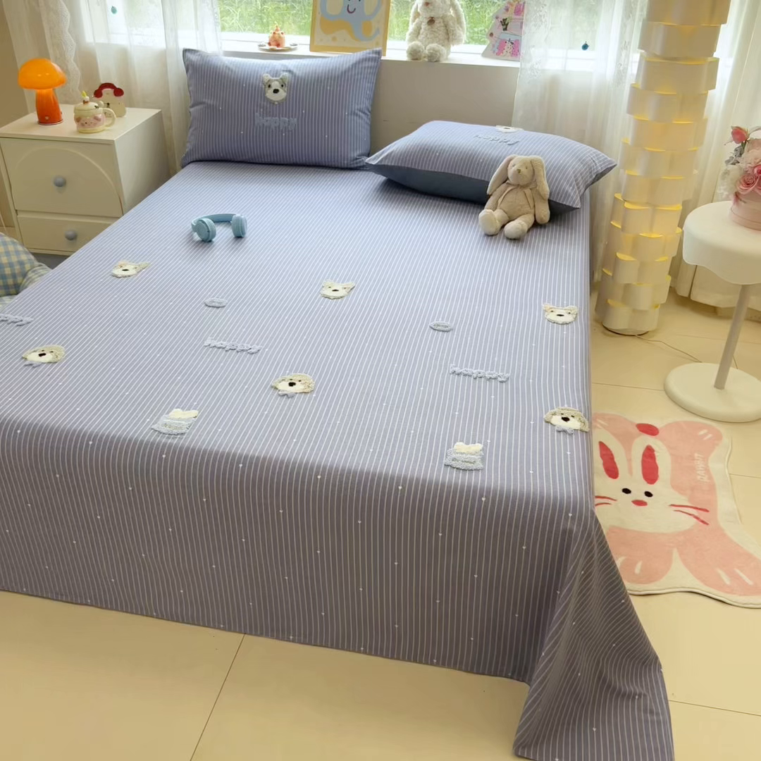 91家纺网 家纺一手货源 找家纺 慕尚家纺 2025新款全棉磨毛毛巾绣单床单 床单单件 乖乖狗