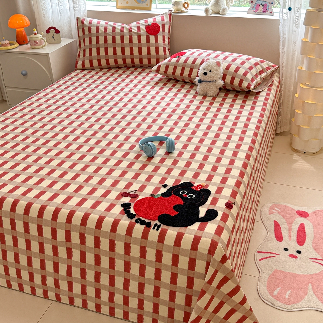 91家纺网 家纺一手货源 找家纺 慕尚家纺 2025新款全棉磨毛毛巾绣单床单 床单单件 黑猫警长