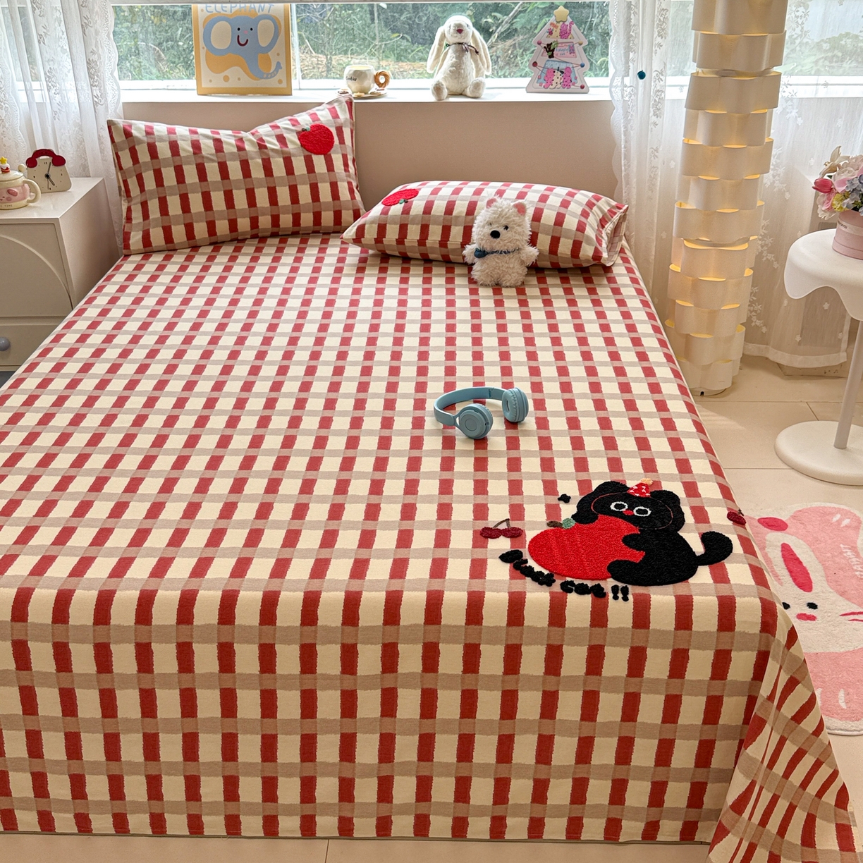 91家纺网 家纺一手货源 找家纺 慕尚家纺 2025新款全棉磨毛毛巾绣单床单 床单单件 黑猫警长