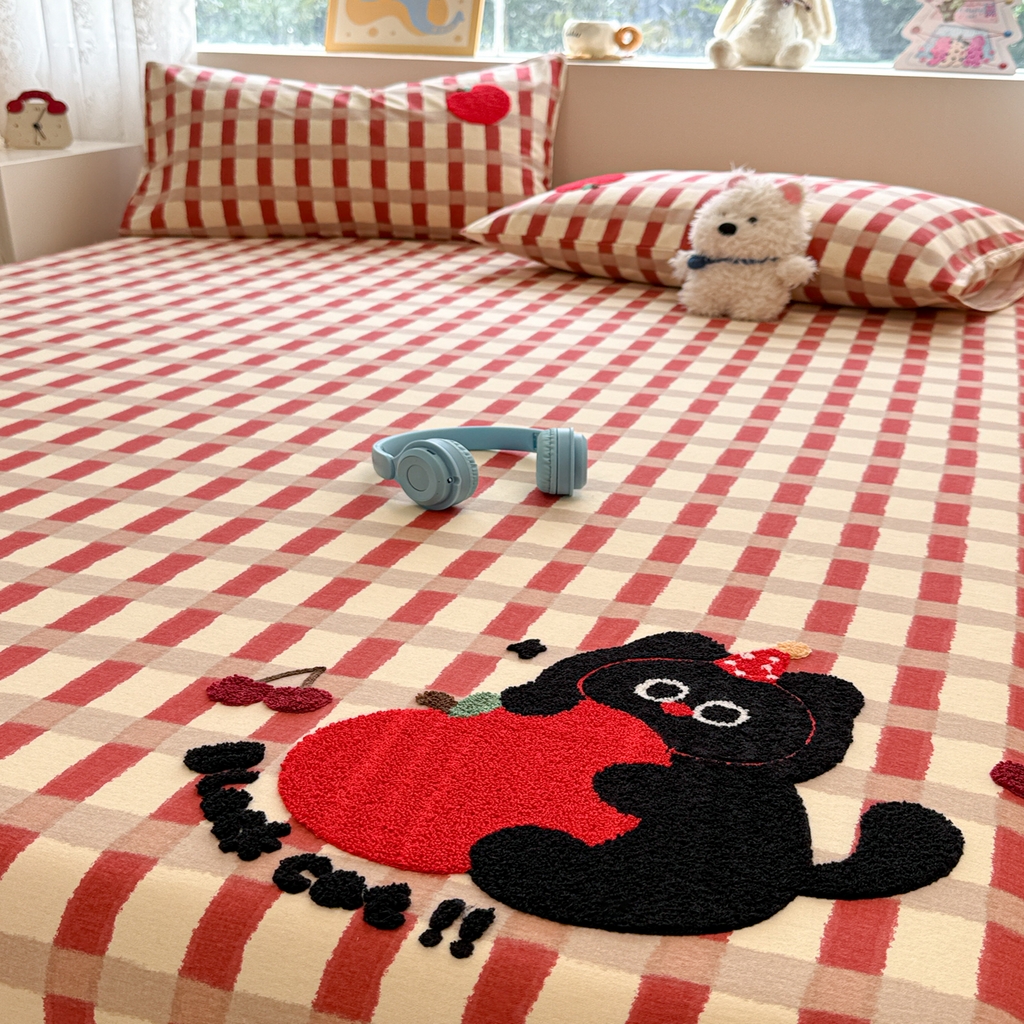 91家纺网 家纺一手货源 找家纺 慕尚家纺 2025新款全棉磨毛毛巾绣单床单 床单单件 黑猫警长