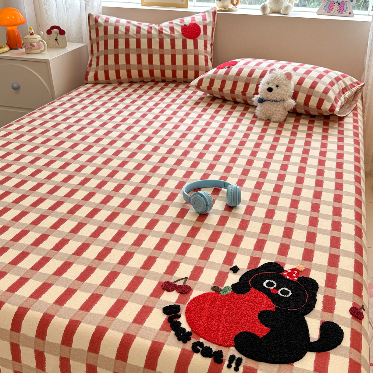 91家纺网 家纺一手货源 找家纺 慕尚家纺 2025新款全棉磨毛毛巾绣单床单 床单单件 黑猫警长