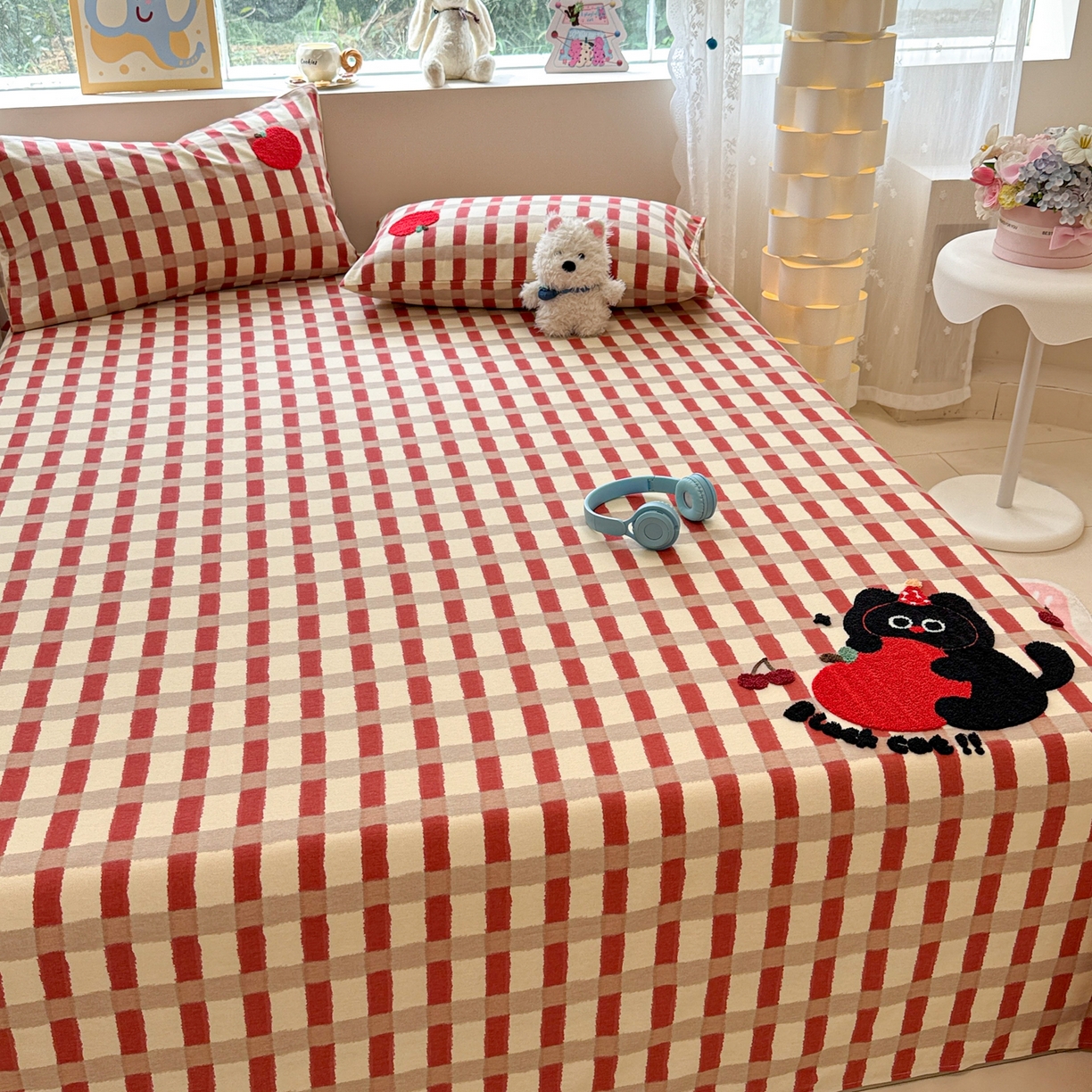 91家纺网 家纺一手货源 找家纺 慕尚家纺 2025新款全棉磨毛毛巾绣单床单 床单单件 黑猫警长