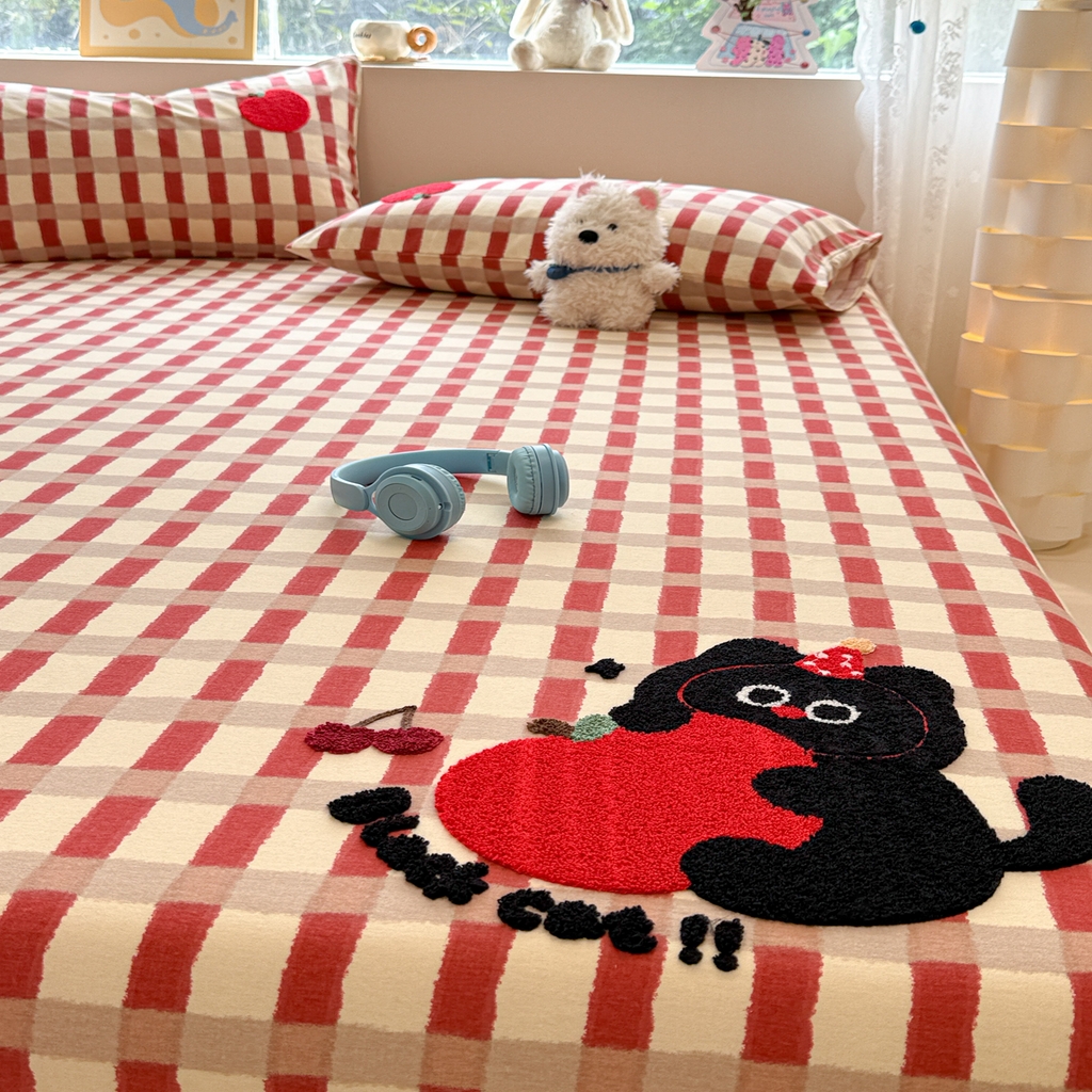 91家纺网 家纺一手货源 找家纺 慕尚家纺 2025新款全棉磨毛毛巾绣单床单 床单单件 黑猫警长