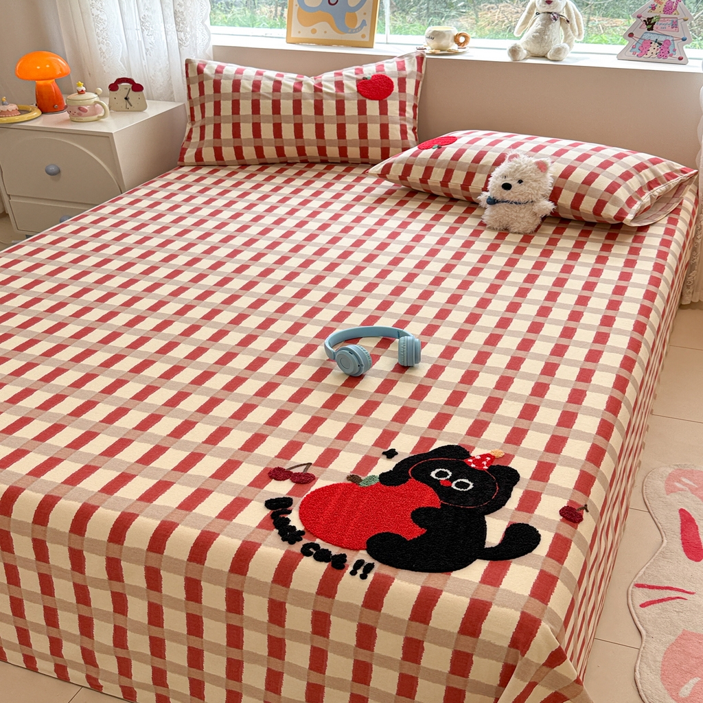 91家纺网 家纺一手货源 找家纺 慕尚家纺 2025新款全棉磨毛毛巾绣单床单 床单单件 黑猫警长