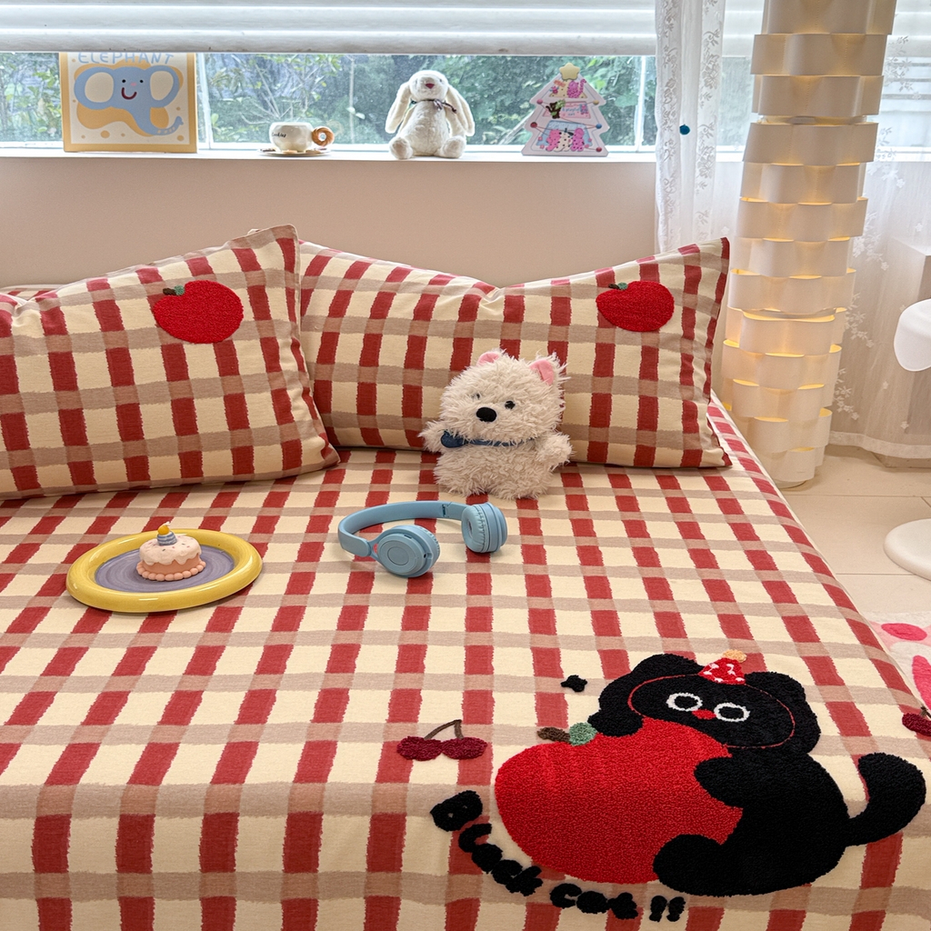 91家纺网 家纺一手货源 找家纺 慕尚家纺 2025新款全棉磨毛毛巾绣单床单 床单单件 黑猫警长