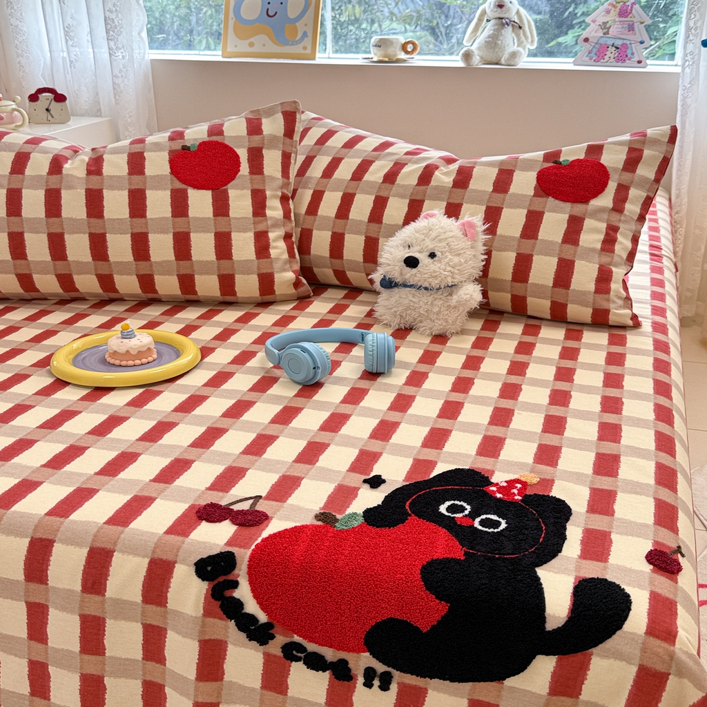 91家纺网 家纺一手货源 找家纺 慕尚家纺 2025新款全棉磨毛毛巾绣单床单 床单单件 黑猫警长