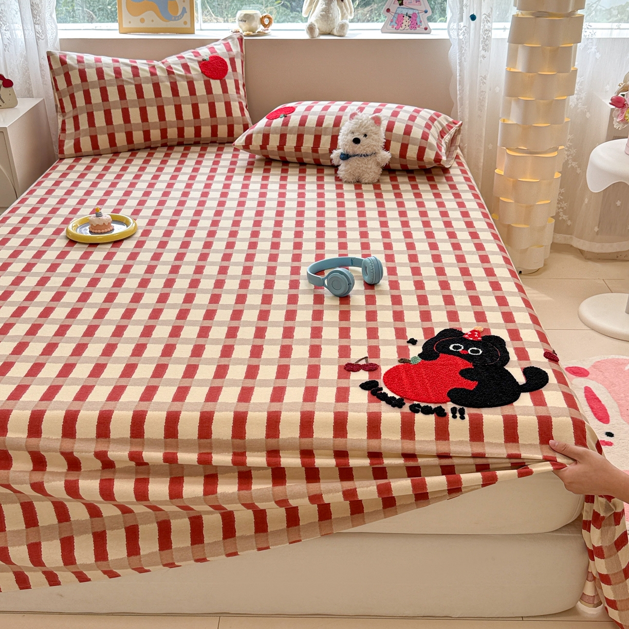 91家纺网 家纺一手货源 找家纺 慕尚家纺 2025新款全棉磨毛毛巾绣单床单 床单单件 黑猫警长