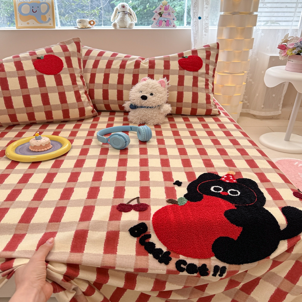 91家纺网 家纺一手货源 找家纺 慕尚家纺 2025新款全棉磨毛毛巾绣单床单 床单单件 黑猫警长