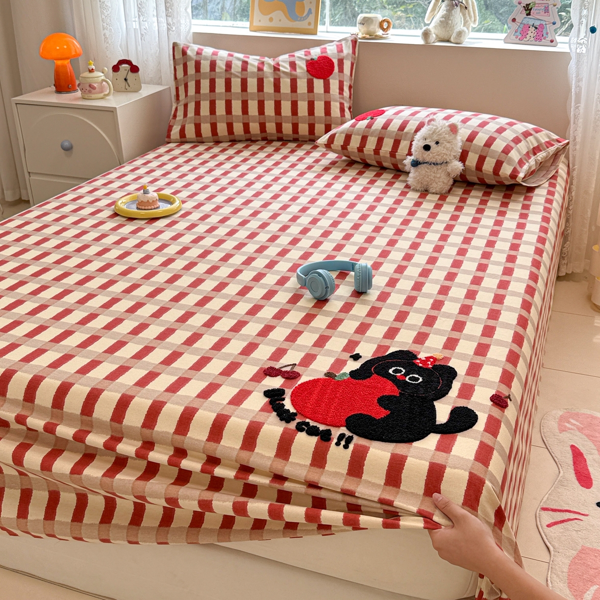 91家纺网 家纺一手货源 找家纺 慕尚家纺 2025新款全棉磨毛毛巾绣单床单 床单单件 黑猫警长