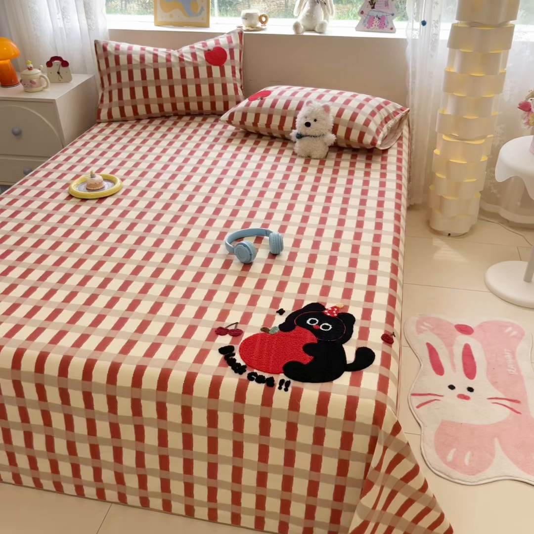 91家纺网 家纺一手货源 找家纺 慕尚家纺 2025新款全棉磨毛毛巾绣单床单 床单单件 黑猫警长