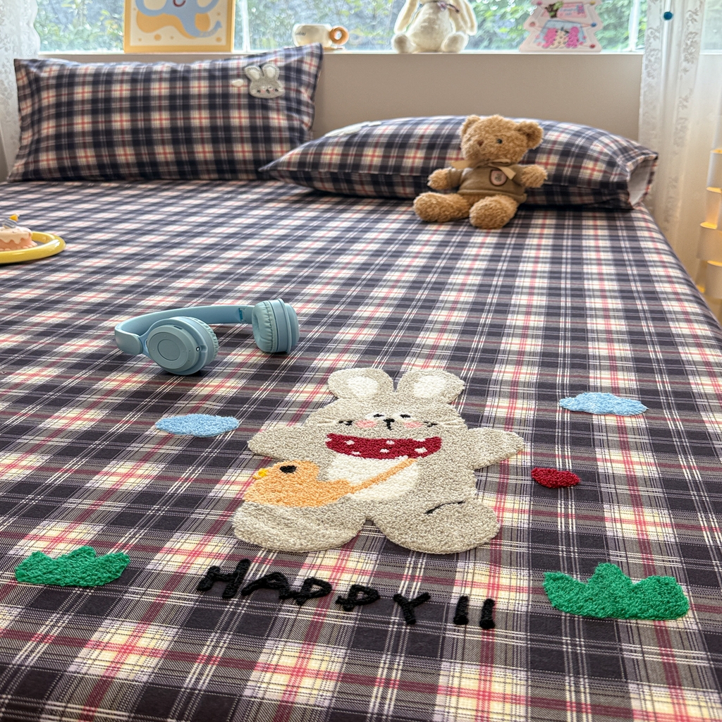 91家纺网 家纺一手货源 找家纺 慕尚家纺 2025新款全棉磨毛毛巾绣单床单 床单单件 开心兔兔