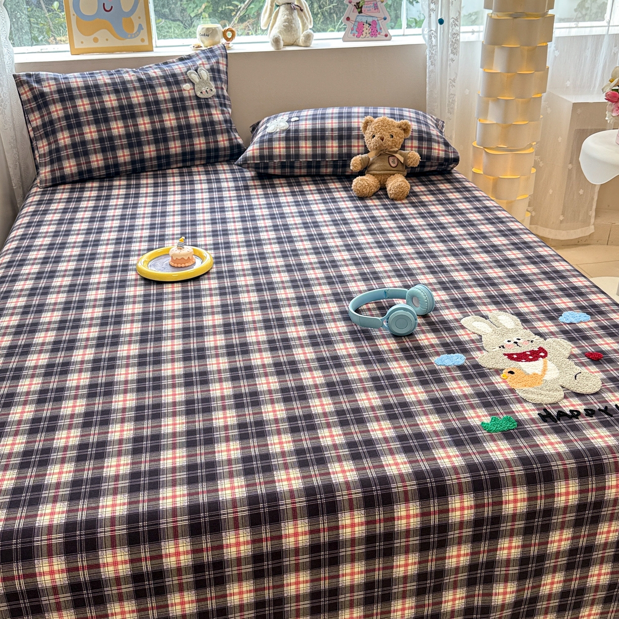 91家纺网 家纺一手货源 找家纺 慕尚家纺 2025新款全棉磨毛毛巾绣单床单 床单单件 开心兔兔