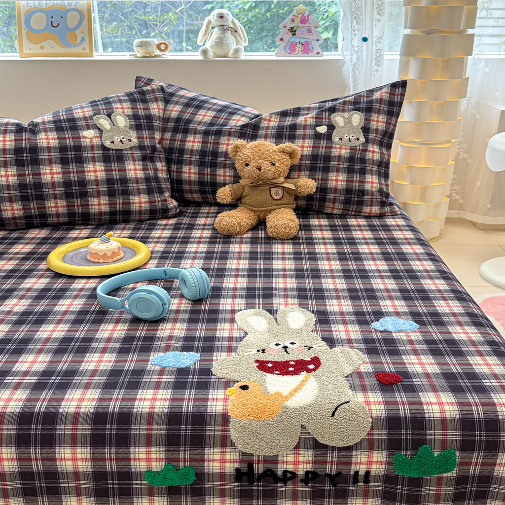 91家纺网 家纺一手货源 找家纺 慕尚家纺 2025新款全棉磨毛毛巾绣单床单 床单单件 开心兔兔