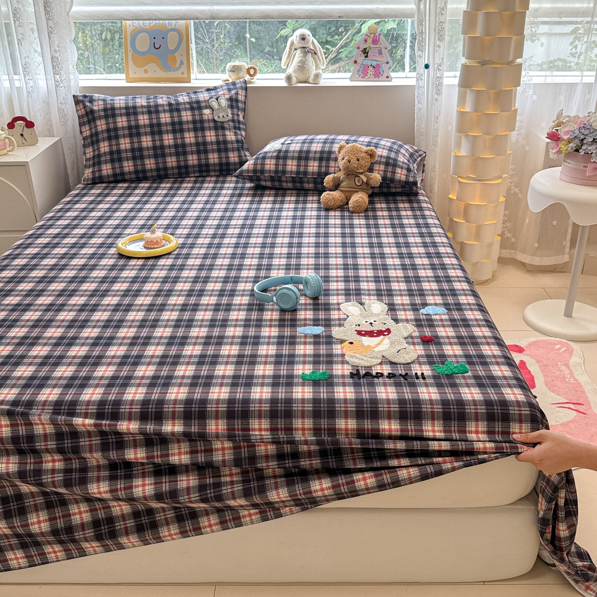 91家纺网 家纺一手货源 找家纺 慕尚家纺 2025新款全棉磨毛毛巾绣单床单 床单单件 开心兔兔