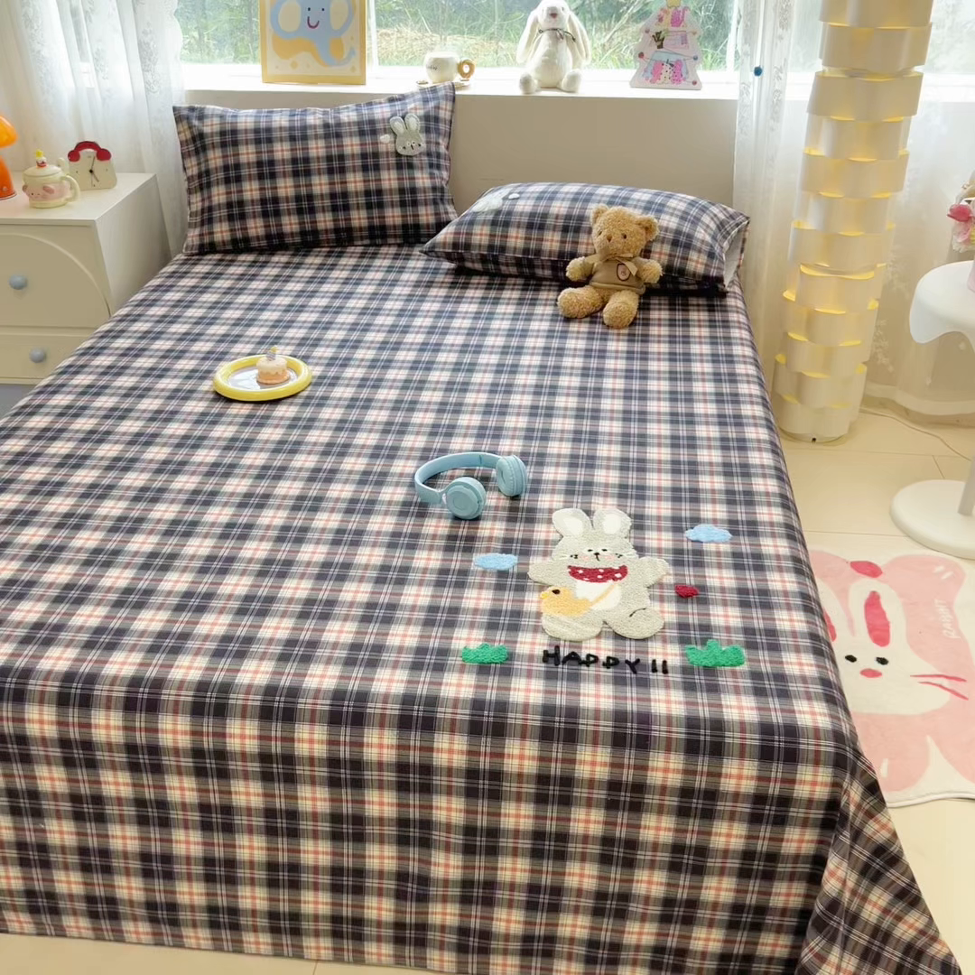 91家纺网 家纺一手货源 找家纺 慕尚家纺 2025新款全棉磨毛毛巾绣单床单 床单单件 开心兔兔