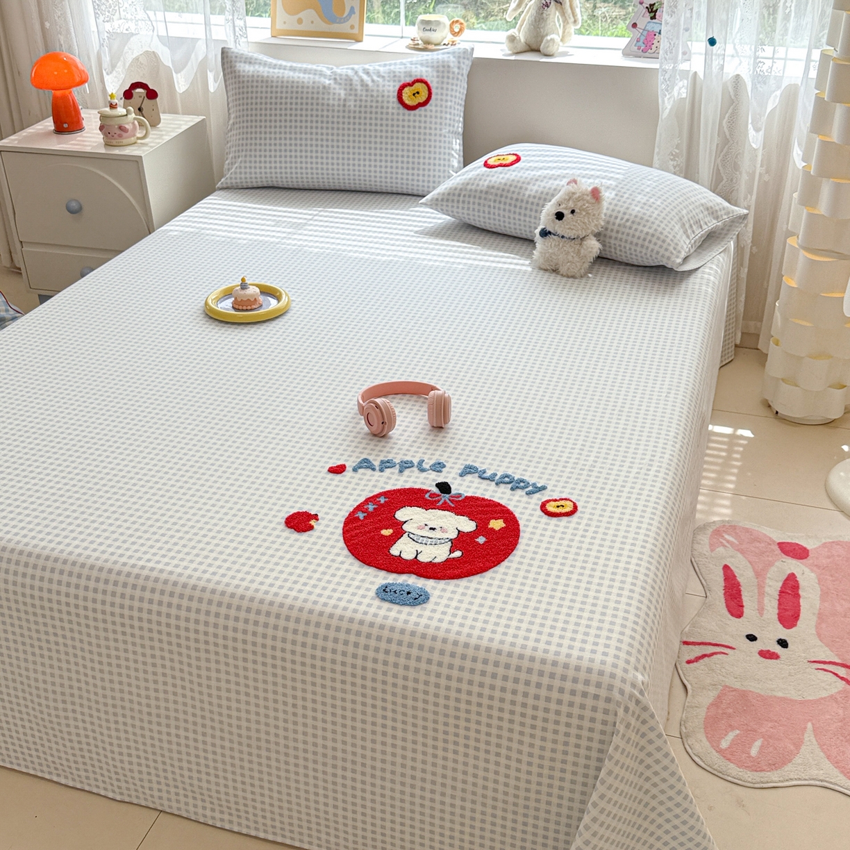 91家纺网 家纺一手货源 找家纺 慕尚家纺 2025新款全棉磨毛毛巾绣单床单 床单单件 苹安瑞瑞