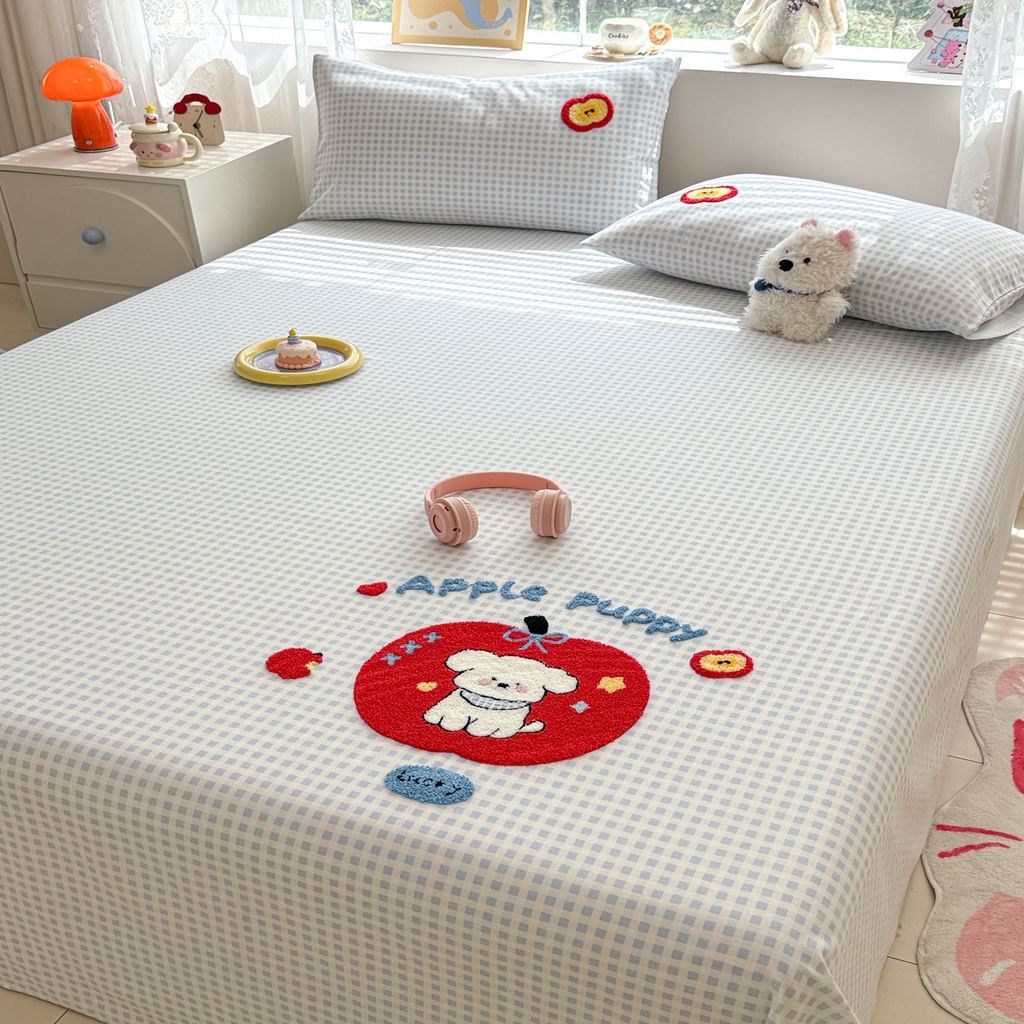 91家纺网 家纺一手货源 找家纺 慕尚家纺 2025新款全棉磨毛毛巾绣单床单 床单单件 苹安瑞瑞