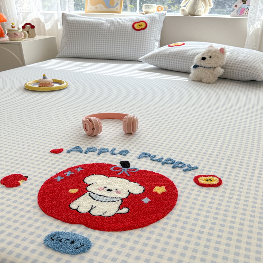 91家纺网 家纺一手货源 找家纺 慕尚家纺 2025新款全棉磨毛毛巾绣单床单 床单单件 苹安瑞瑞