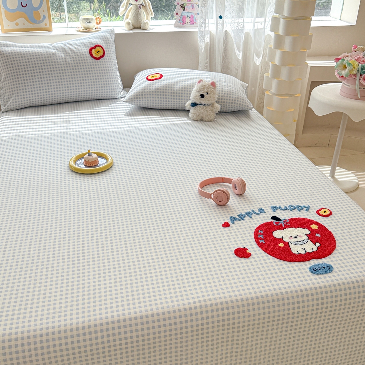 91家纺网 家纺一手货源 找家纺 慕尚家纺 2025新款全棉磨毛毛巾绣单床单 床单单件 苹安瑞瑞