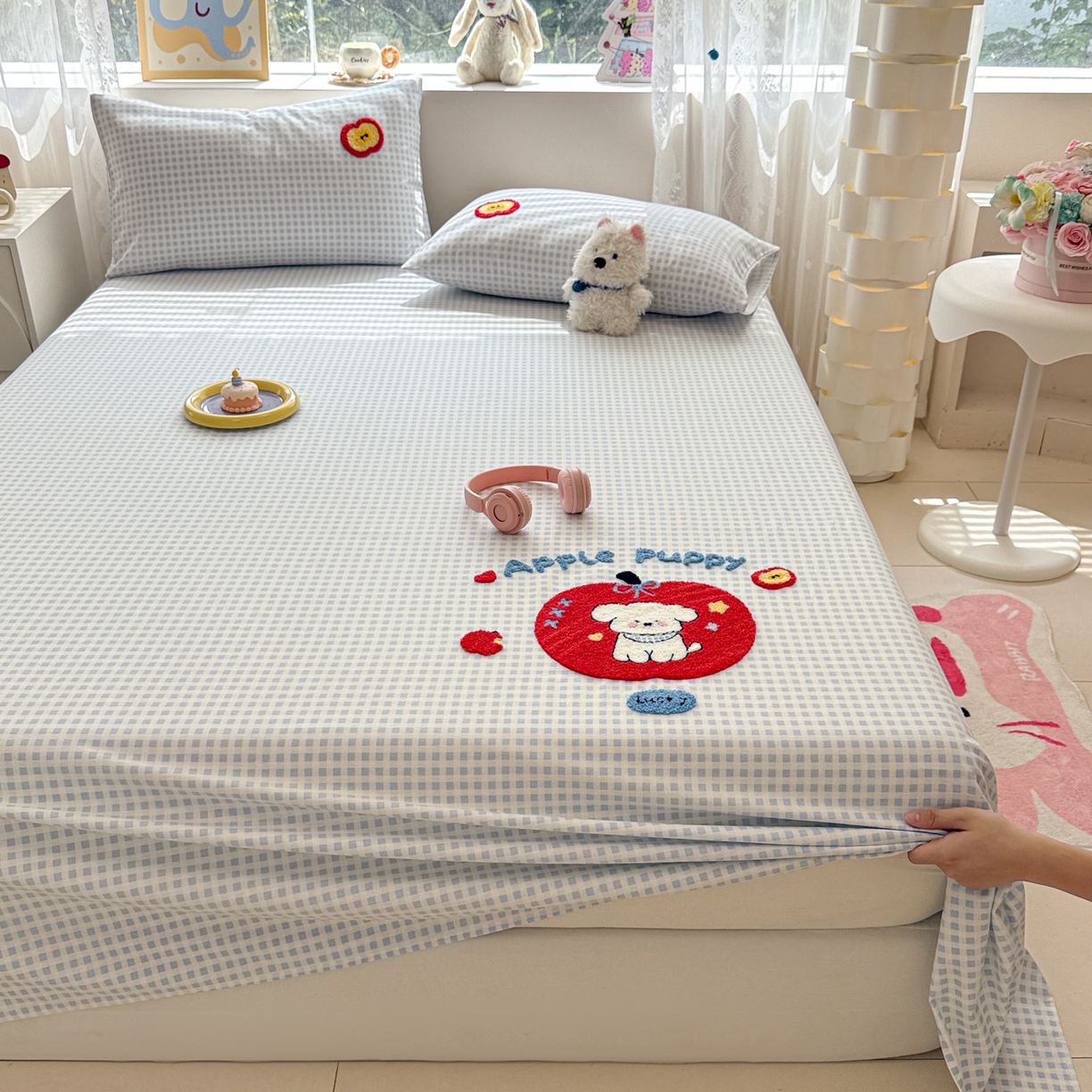 91家纺网 家纺一手货源 找家纺 慕尚家纺 2025新款全棉磨毛毛巾绣单床单 床单单件 苹安瑞瑞