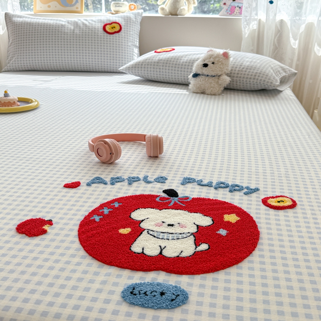 91家纺网 家纺一手货源 找家纺 慕尚家纺 2025新款全棉磨毛毛巾绣单床单 床单单件 苹安瑞瑞