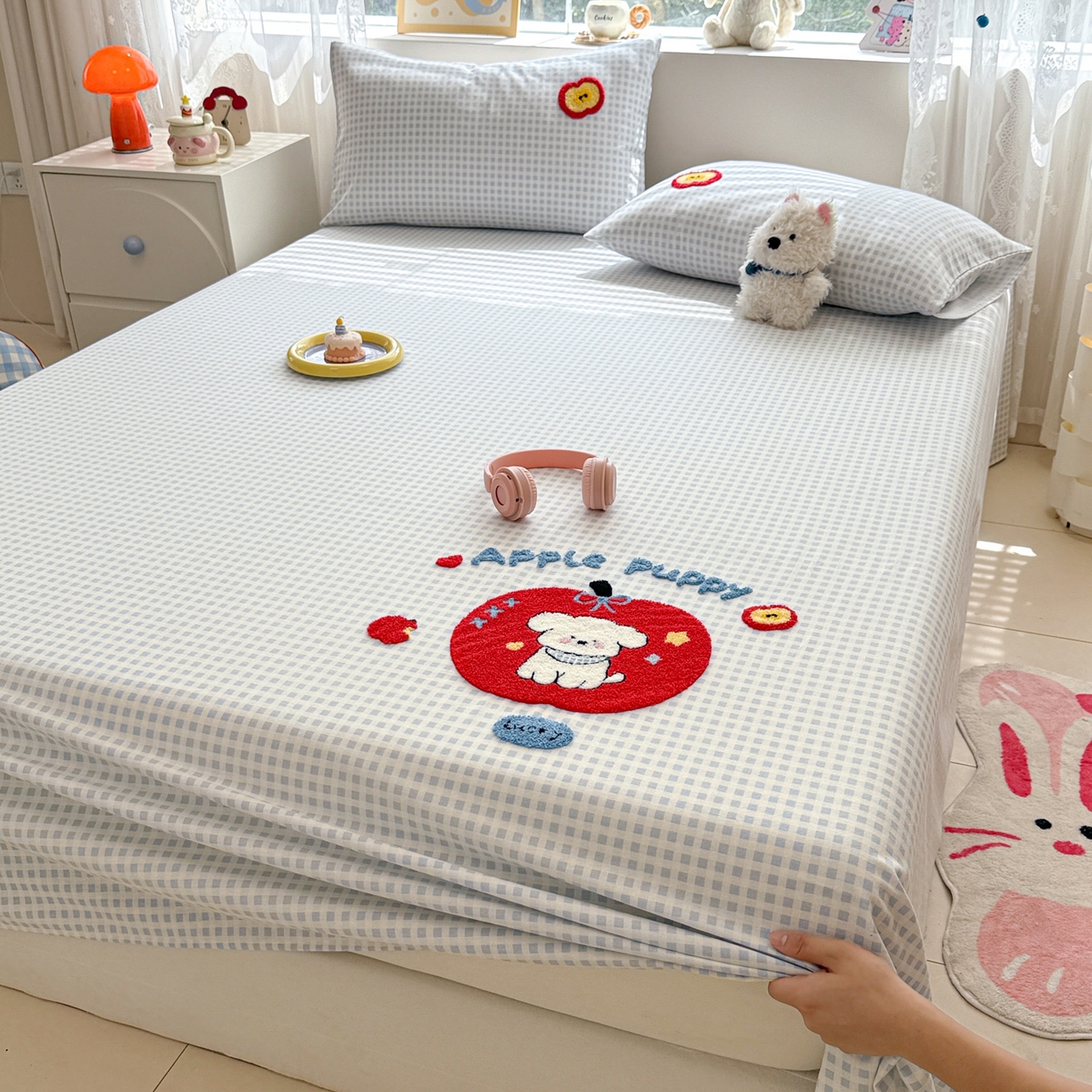 91家纺网 家纺一手货源 找家纺 慕尚家纺 2025新款全棉磨毛毛巾绣单床单 床单单件 苹安瑞瑞