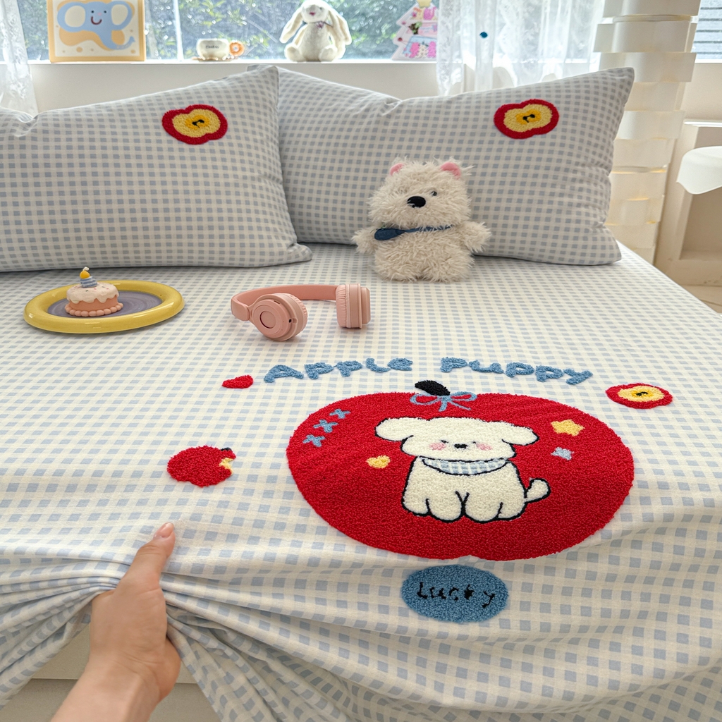 91家纺网 家纺一手货源 找家纺 慕尚家纺 2025新款全棉磨毛毛巾绣单床单 床单单件 苹安瑞瑞