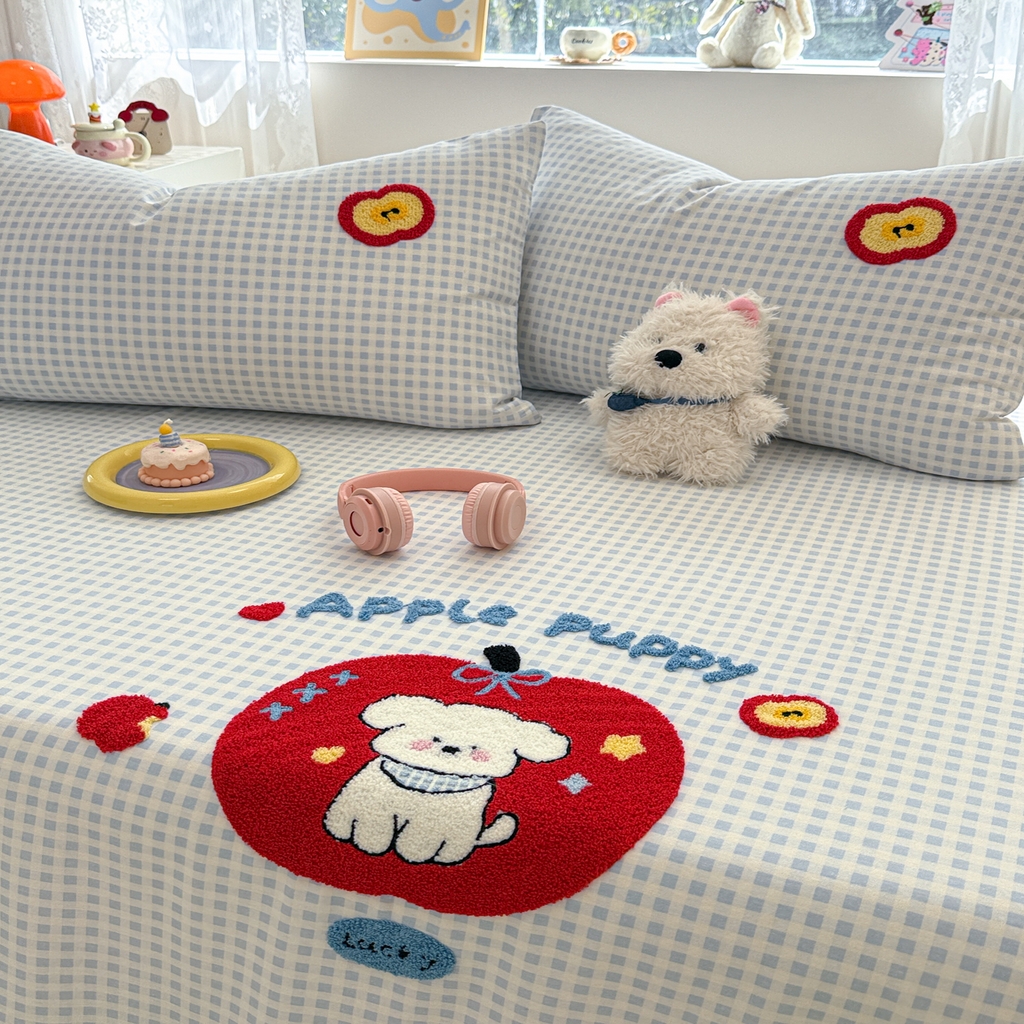 91家纺网 家纺一手货源 找家纺 慕尚家纺 2025新款全棉磨毛毛巾绣单床单 床单单件 苹安瑞瑞