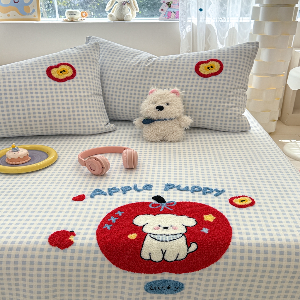 91家纺网 家纺一手货源 找家纺 慕尚家纺 2025新款全棉磨毛毛巾绣单床单 床单单件 苹安瑞瑞