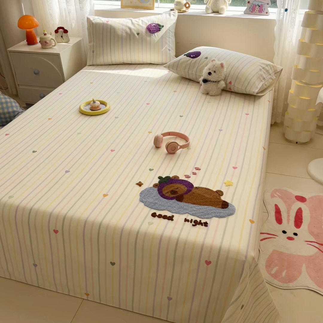 91家纺网 家纺一手货源 找家纺 慕尚家纺 2025新款全棉磨毛毛巾绣单床单 床单单件 茄来