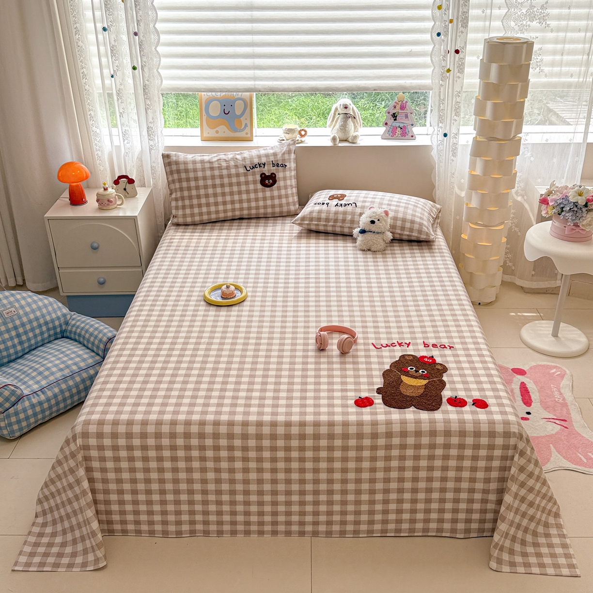 慕尚家纺 2025新款全棉磨毛毛巾绣单床单 床单单件 熊熊满满