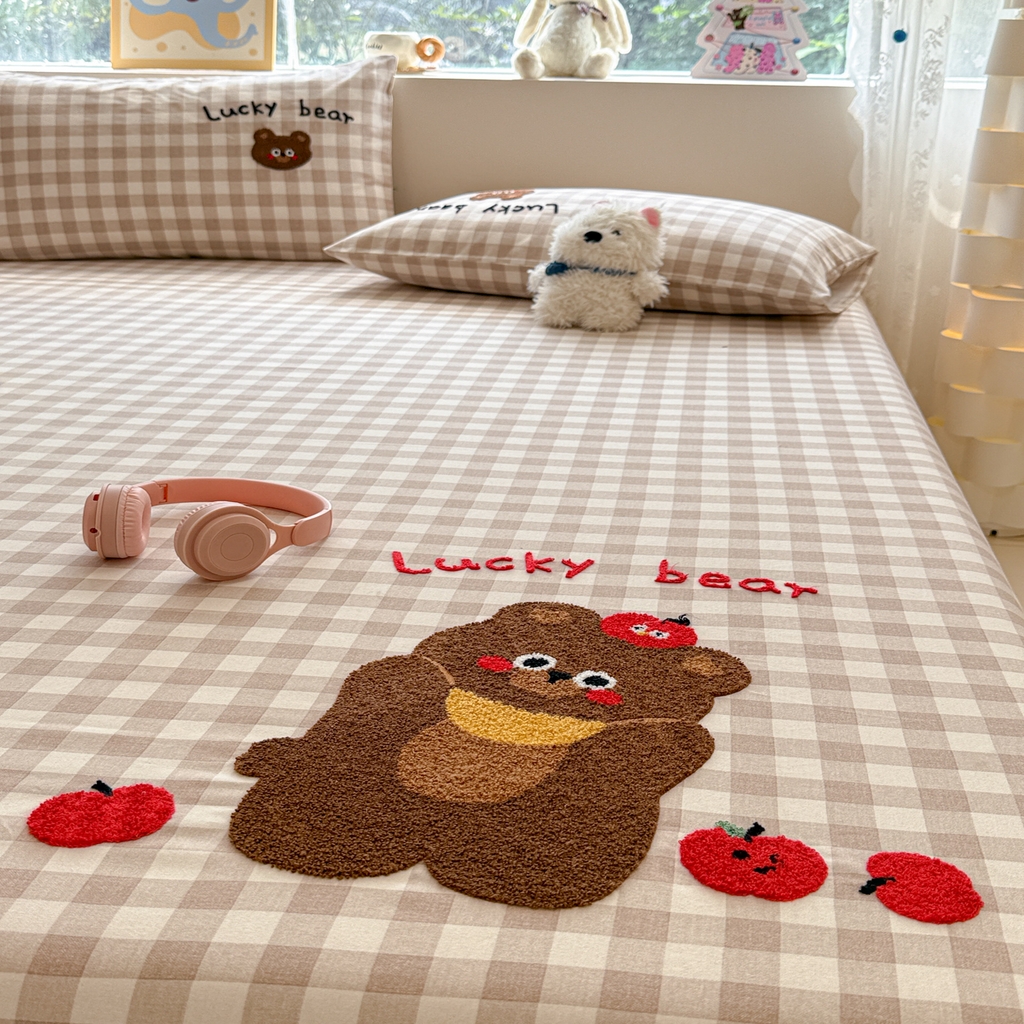 91家纺网 家纺一手货源 找家纺 慕尚家纺 2025新款全棉磨毛毛巾绣单床单 床单单件 熊熊满满