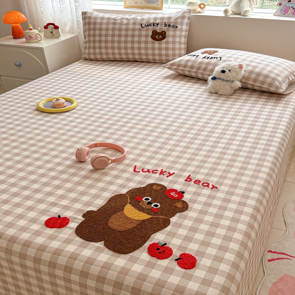 91家纺网 家纺一手货源 找家纺 慕尚家纺 2025新款全棉磨毛毛巾绣单床单 床单单件 熊熊满满