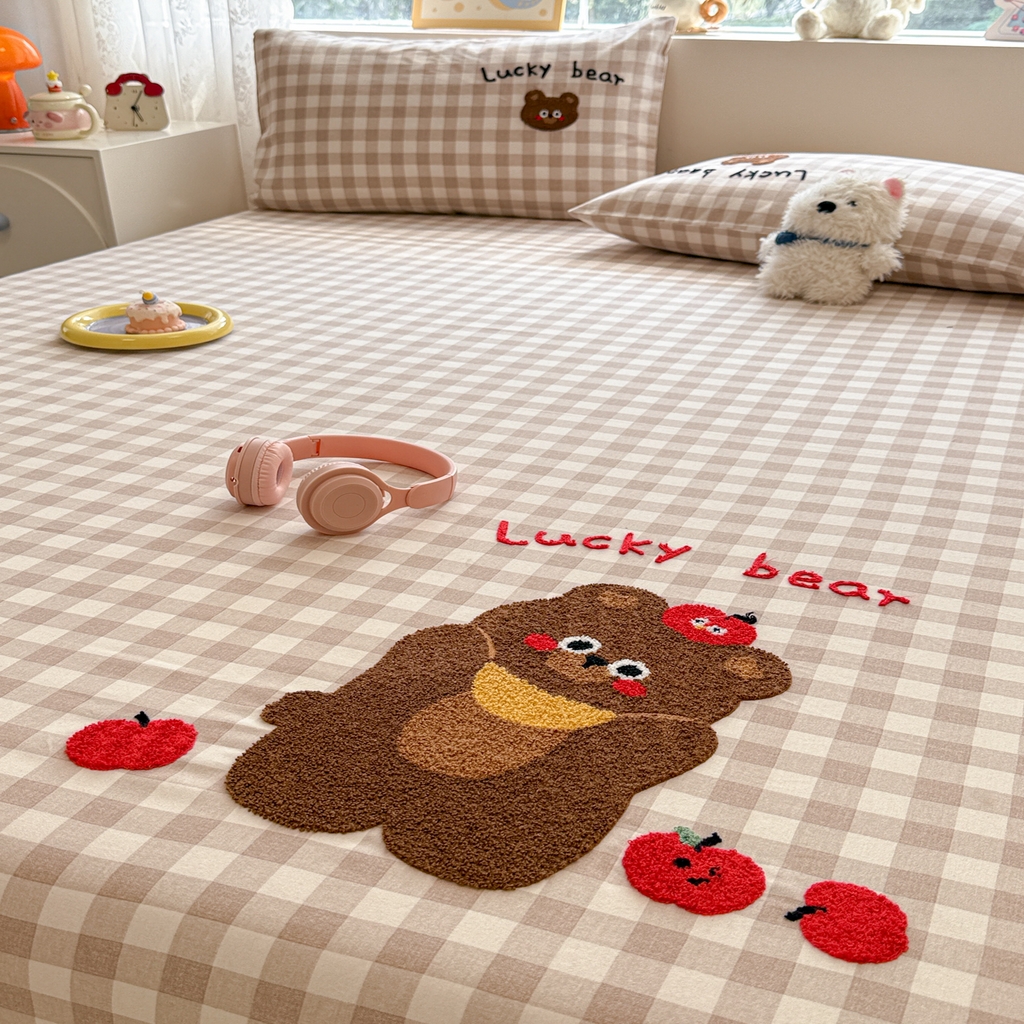 91家纺网 家纺一手货源 找家纺 慕尚家纺 2025新款全棉磨毛毛巾绣单床单 床单单件 熊熊满满