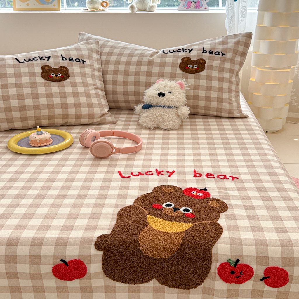 91家纺网 家纺一手货源 找家纺 慕尚家纺 2025新款全棉磨毛毛巾绣单床单 床单单件 熊熊满满