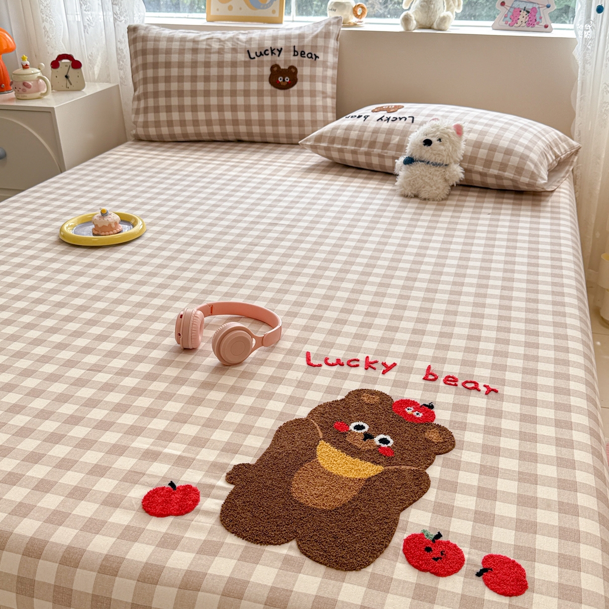 91家纺网 家纺一手货源 找家纺 慕尚家纺 2025新款全棉磨毛毛巾绣单床单 床单单件 熊熊满满