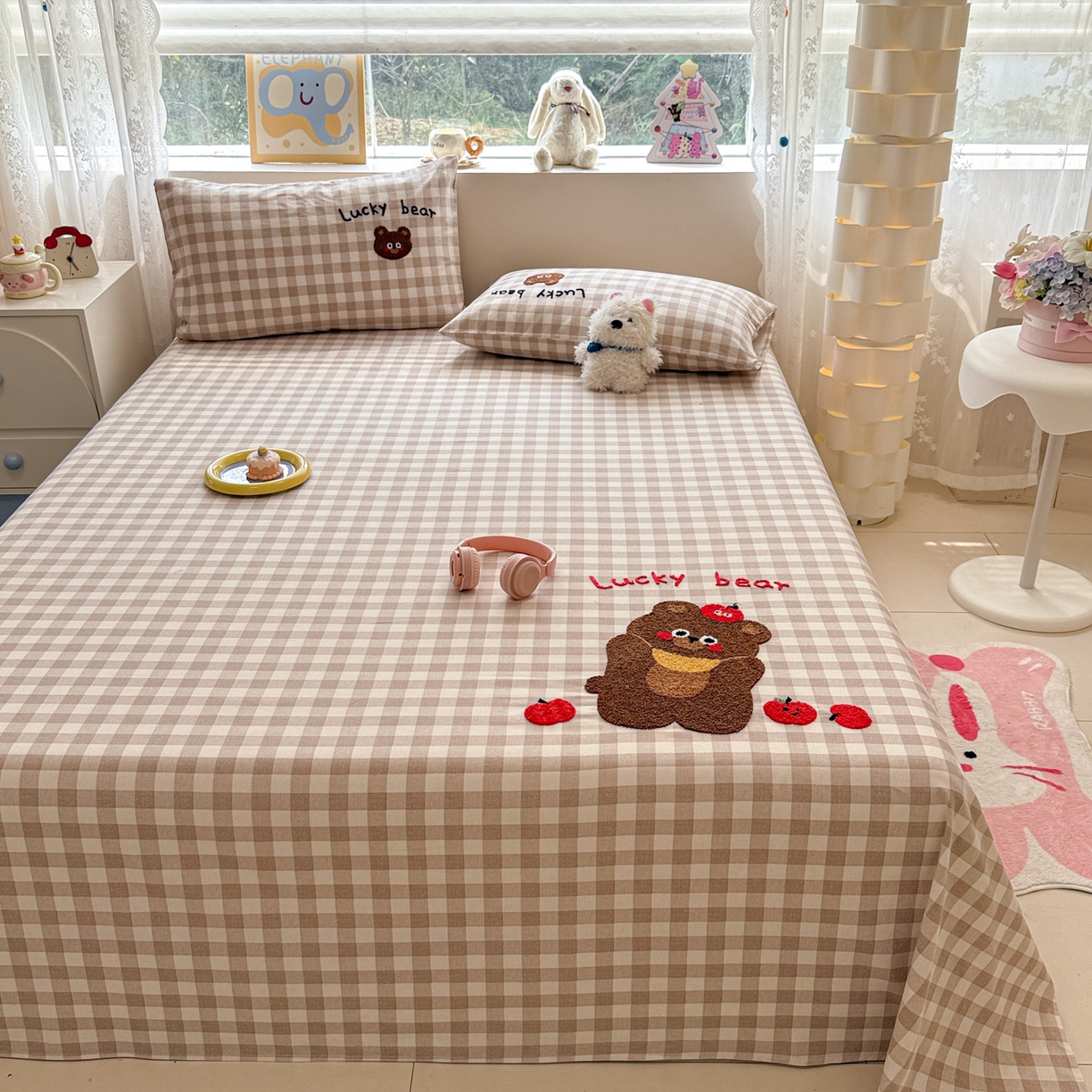 91家纺网 家纺一手货源 找家纺 慕尚家纺 2025新款全棉磨毛毛巾绣单床单 床单单件 熊熊满满