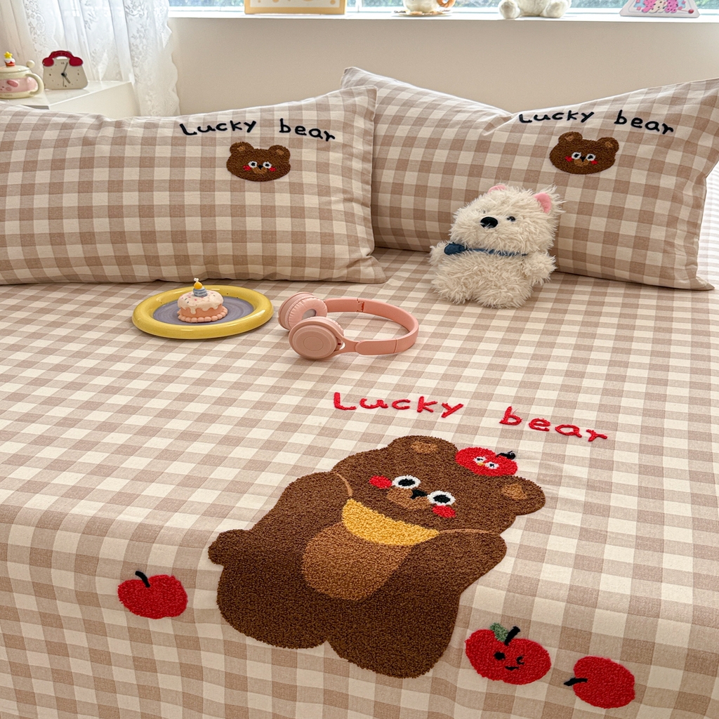 91家纺网 家纺一手货源 找家纺 慕尚家纺 2025新款全棉磨毛毛巾绣单床单 床单单件 熊熊满满