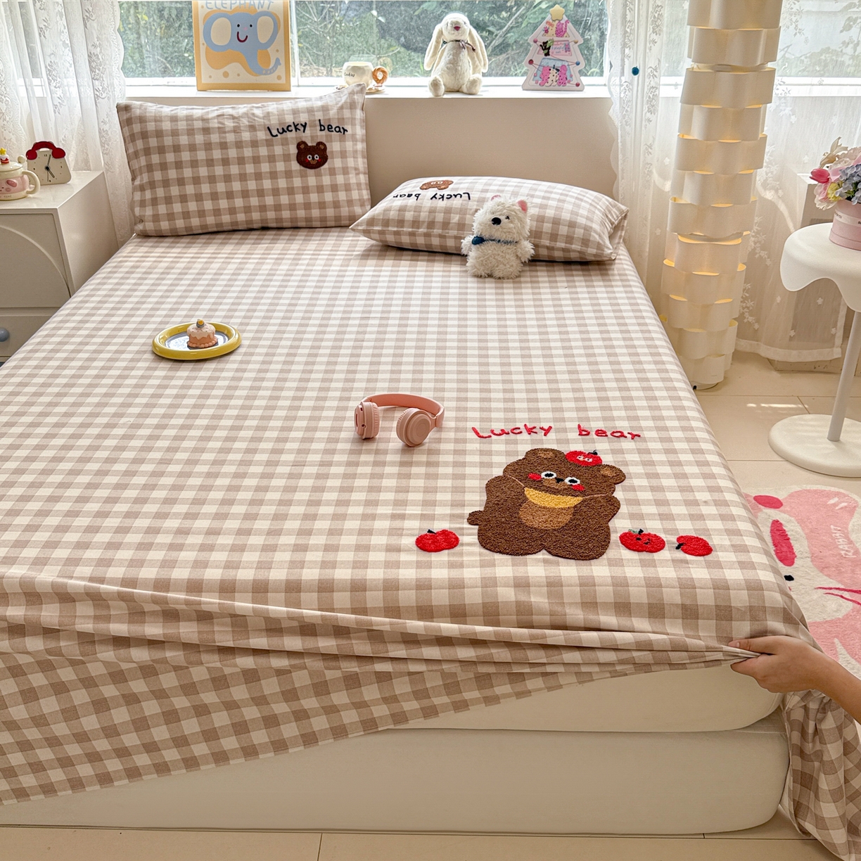 91家纺网 家纺一手货源 找家纺 慕尚家纺 2025新款全棉磨毛毛巾绣单床单 床单单件 熊熊满满