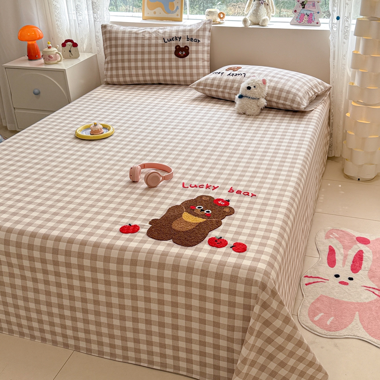 91家纺网 家纺一手货源 找家纺 慕尚家纺 2025新款全棉磨毛毛巾绣单床单 床单单件 熊熊满满