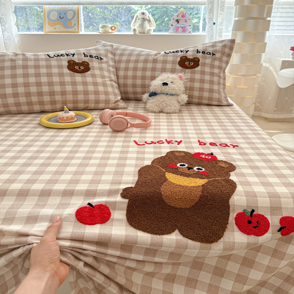 91家纺网 家纺一手货源 找家纺 慕尚家纺 2025新款全棉磨毛毛巾绣单床单 床单单件 熊熊满满