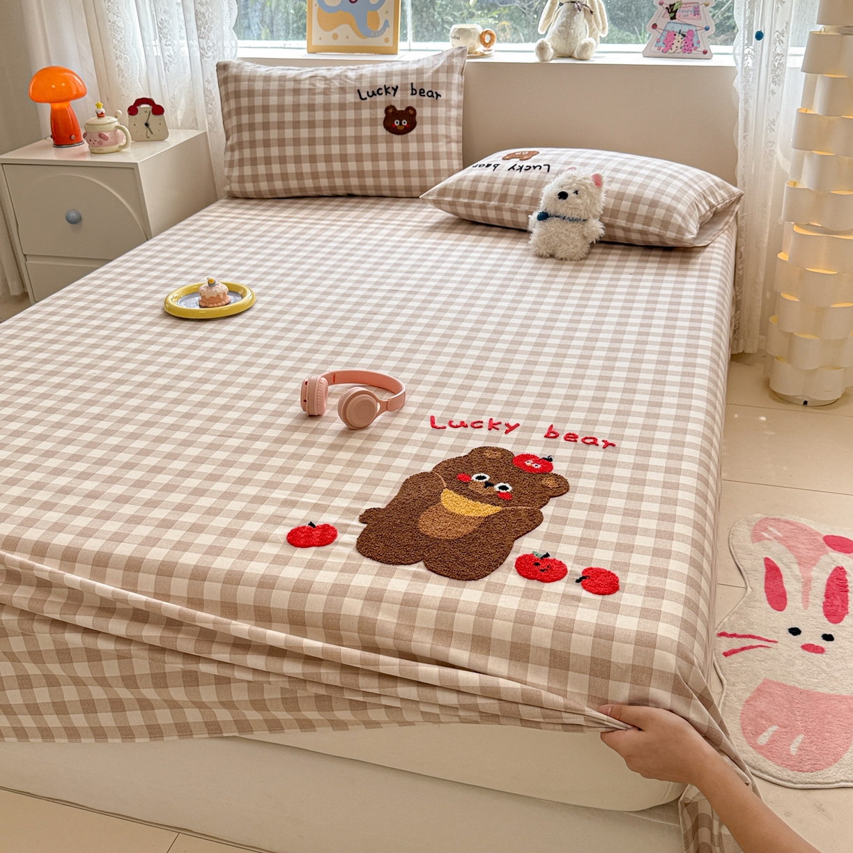 91家纺网 家纺一手货源 找家纺 慕尚家纺 2025新款全棉磨毛毛巾绣单床单 床单单件 熊熊满满