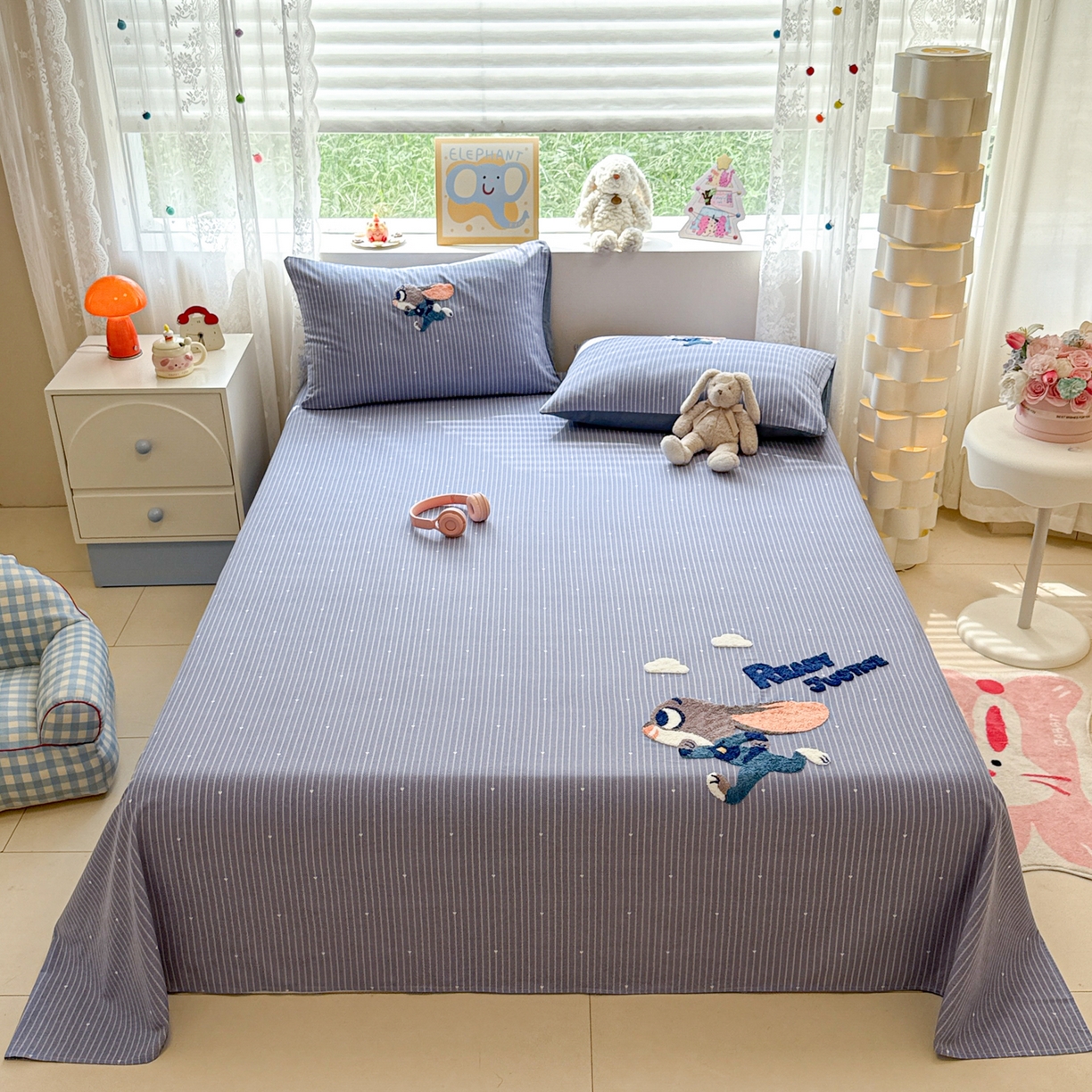 慕尚家纺 2025新款全棉磨毛毛巾绣单床单 床单单件 字母兔