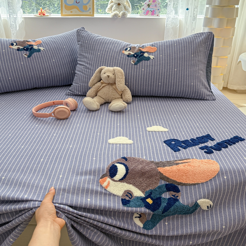 91家纺网 家纺一手货源 找家纺 慕尚家纺 2025新款全棉磨毛毛巾绣单床单 床单单件 字母兔