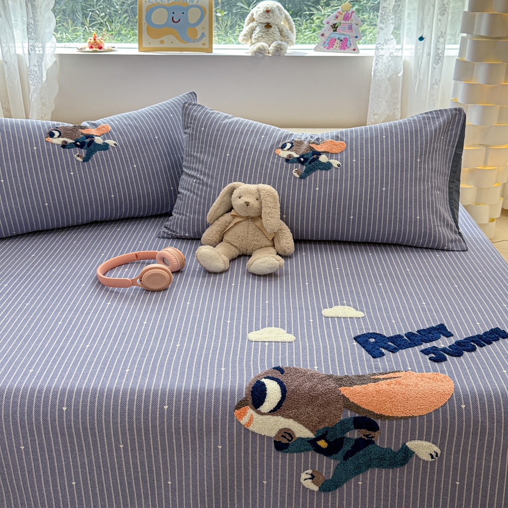 91家纺网 家纺一手货源 找家纺 慕尚家纺 2025新款全棉磨毛毛巾绣单床单 床单单件 字母兔