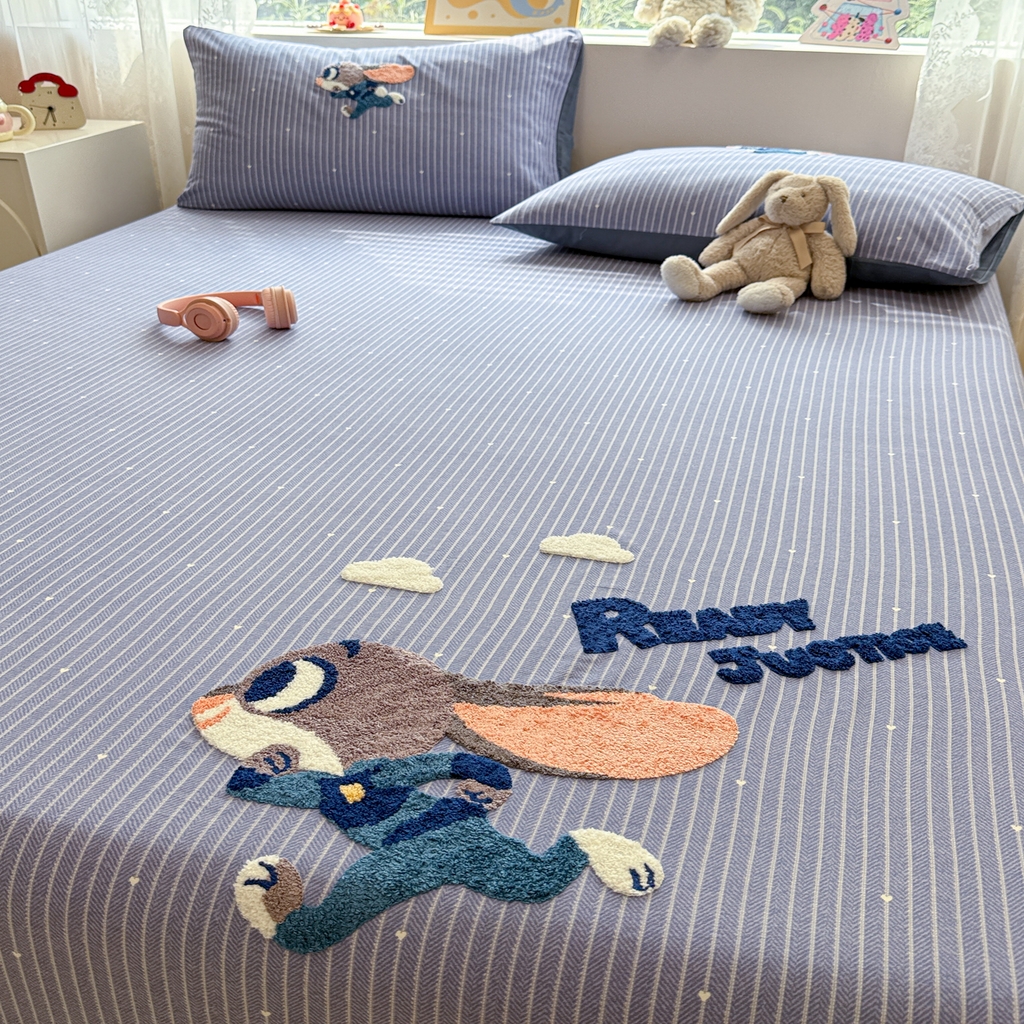 91家纺网 家纺一手货源 找家纺 慕尚家纺 2025新款全棉磨毛毛巾绣单床单 床单单件 字母兔