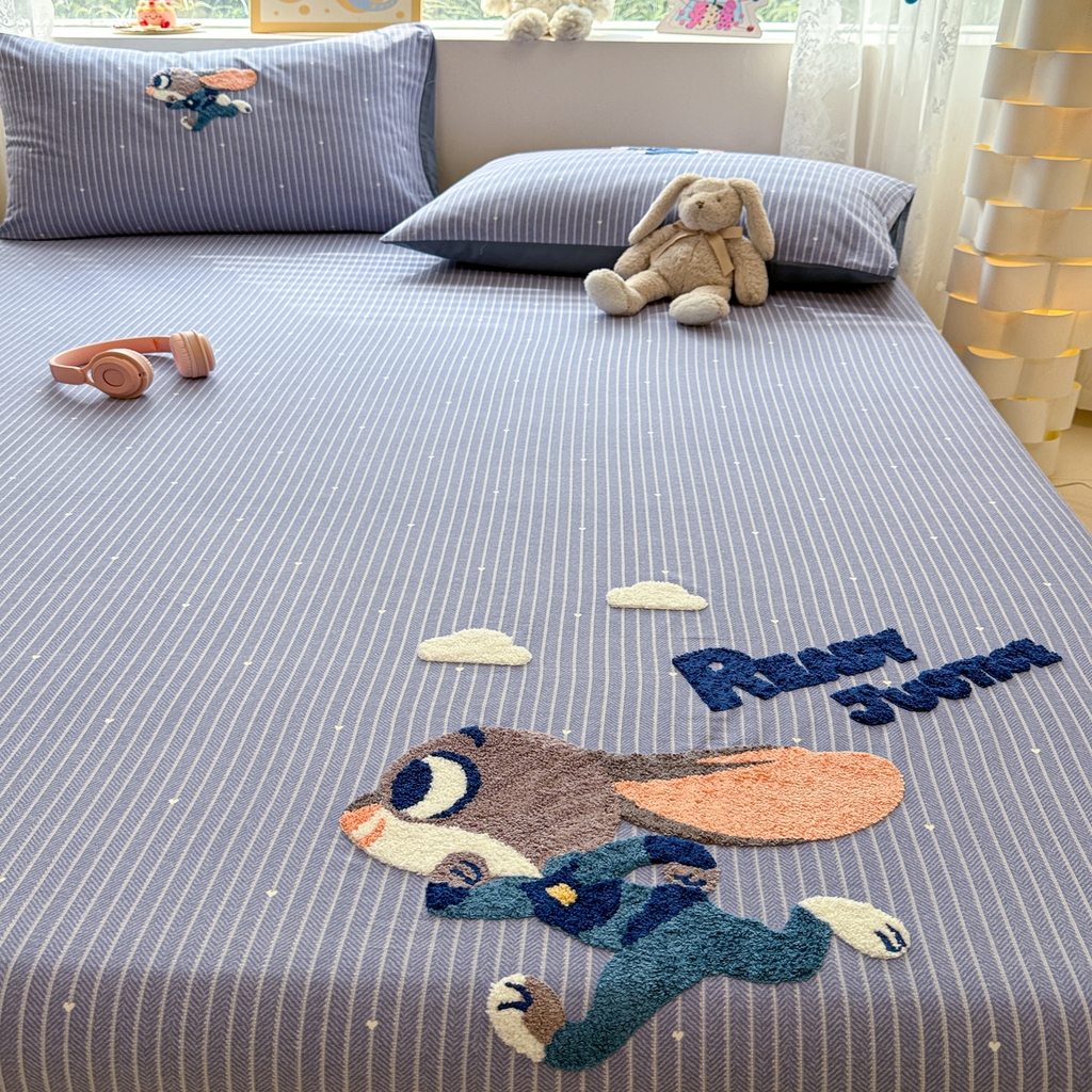 91家纺网 家纺一手货源 找家纺 慕尚家纺 2025新款全棉磨毛毛巾绣单床单 床单单件 字母兔