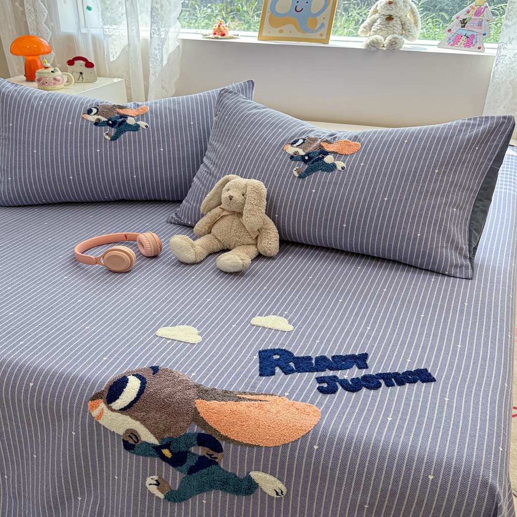 91家纺网 家纺一手货源 找家纺 慕尚家纺 2025新款全棉磨毛毛巾绣单床单 床单单件 字母兔